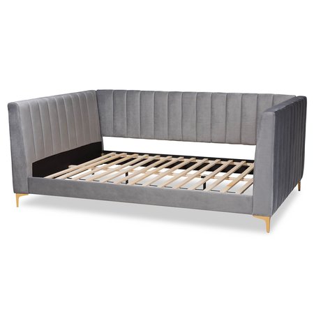 Baxton Studio Oksana Modern Contemporary Glam and Luxe Light Grey Velvet Fabric and Gold Finished Full Size Daybed 174-10982-Zoro